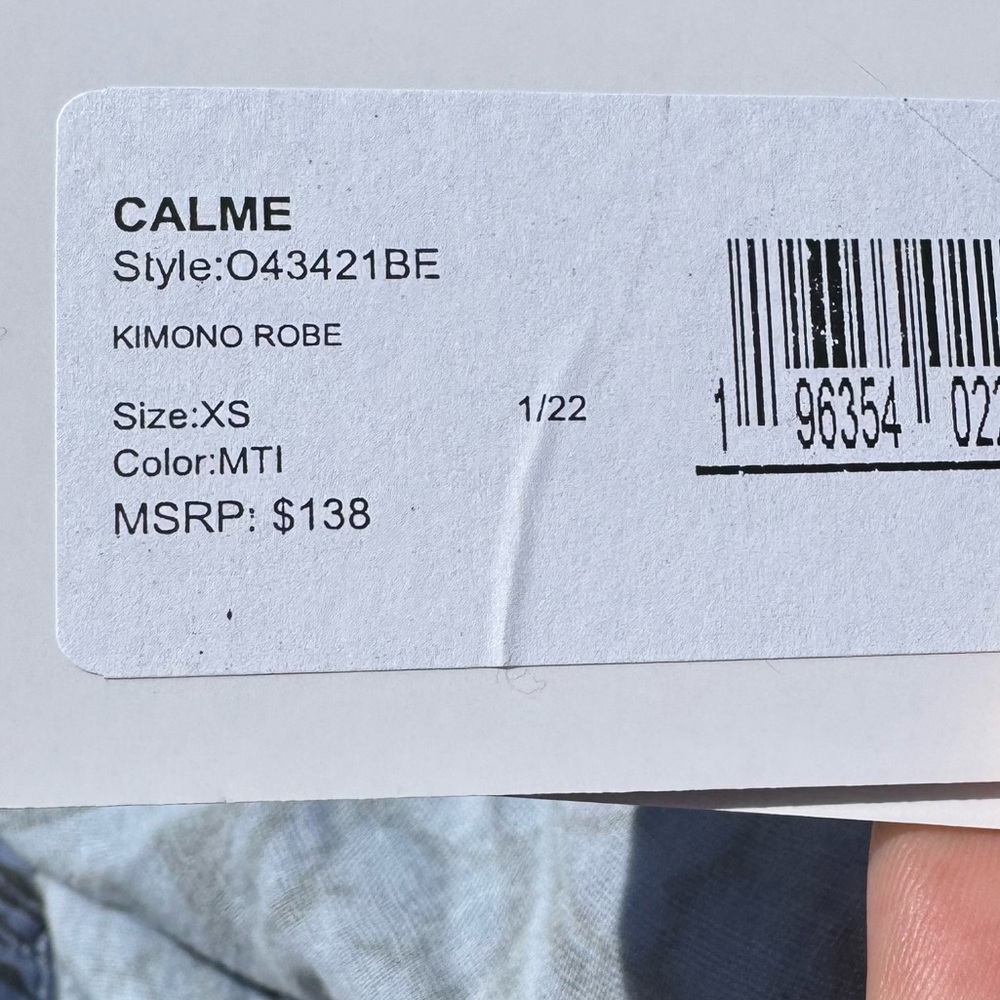 SOLD ELSEWHERE NWT Calme by Johnny Was blue patterned thigh length kimono / XS - Picture 14 of 14